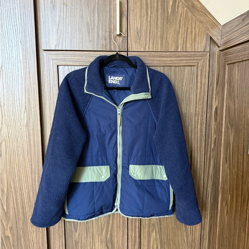 Lands' End Mixed Media Sherpa Fleece Jacket - Picture 2 of 4